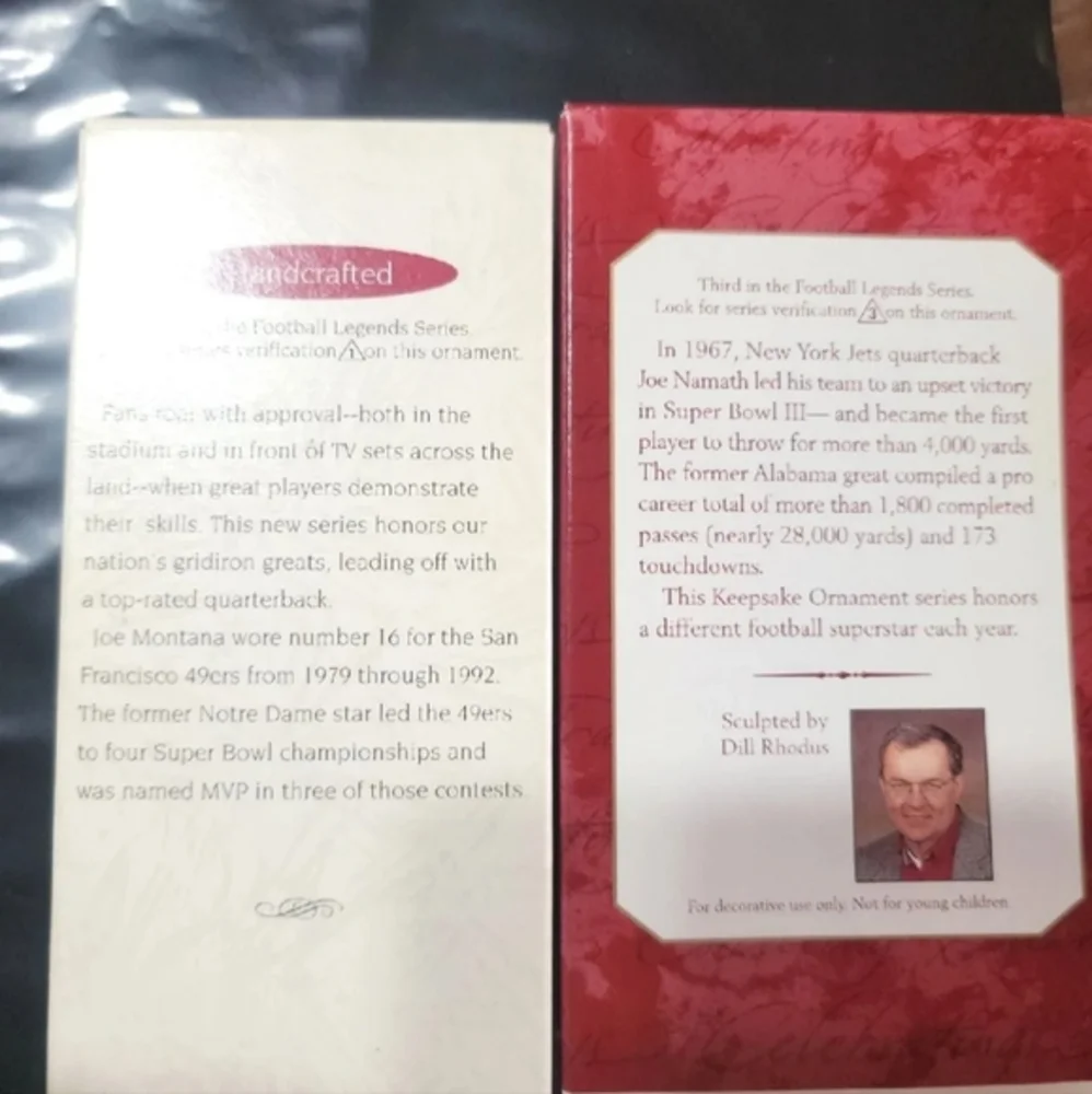 JOE MONTANA/Joe Namath Hallmark Figurine 1995 and 1997 Original‎ Boxes